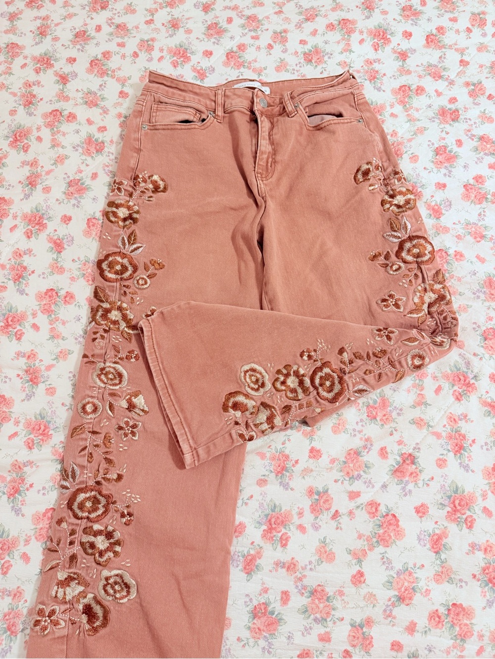 Altar'd State Brown Embroidered Wide-Leg Jeans - Picture 2 of 4